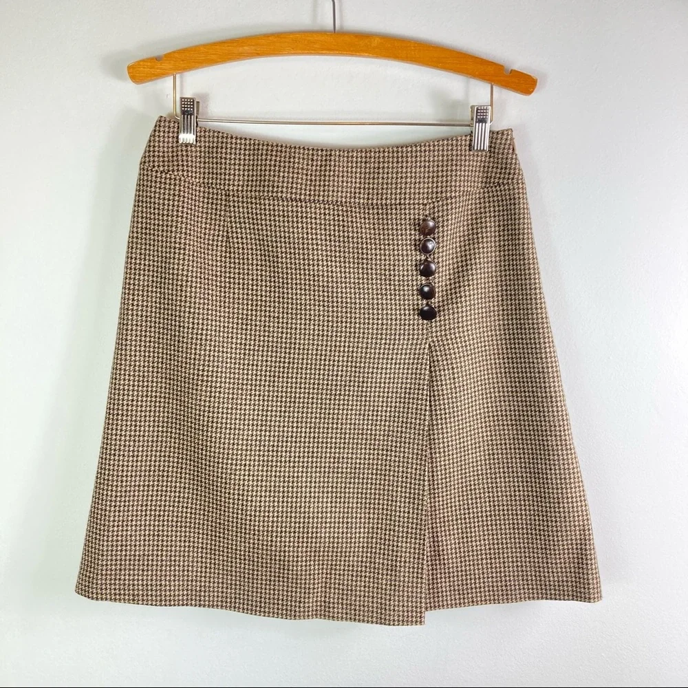Vintage Talbots Brown Herringbone Wool A-Line Skirt Size 10 Y2K 2000s